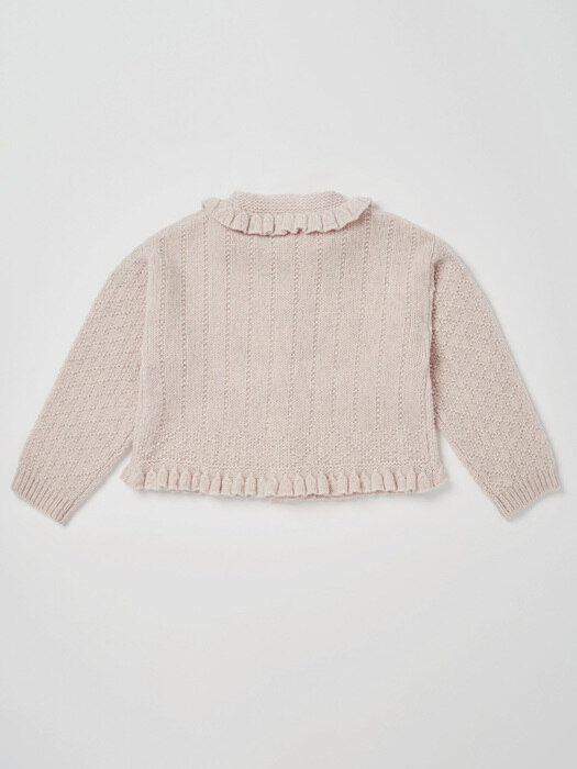 Via Sandy frill knit cardigan (Fog ivory)