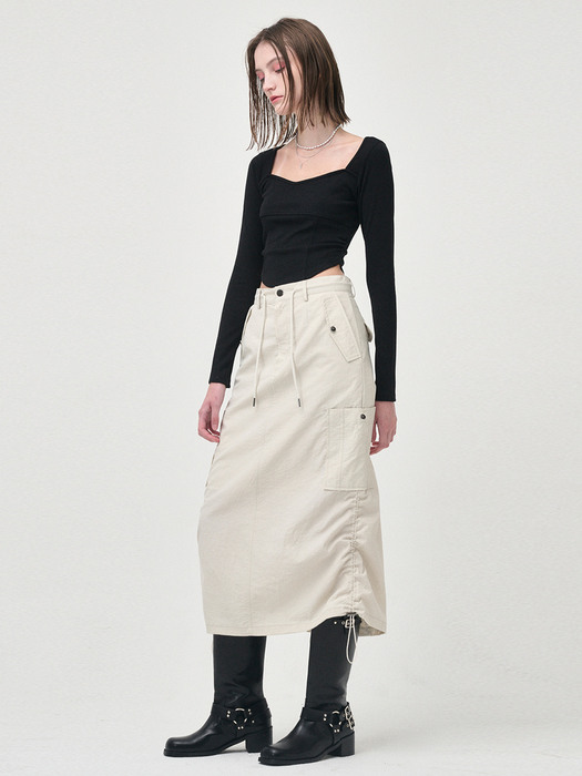 String Long Cargo Skirt, Cream