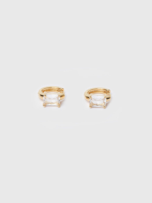 Gold mini square ring earring - 2color
