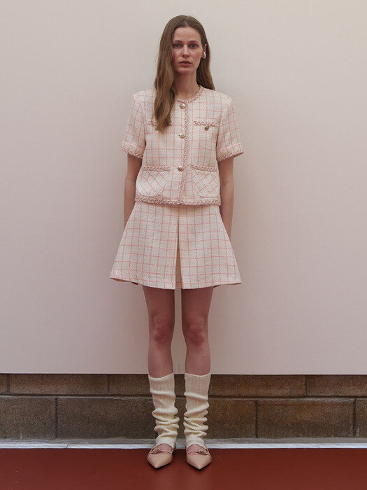 Linen tweed A-line mini skirt - Pink