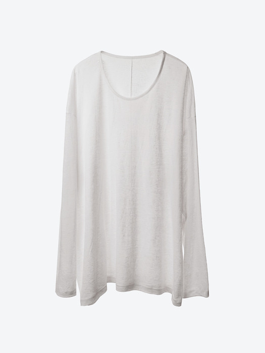 U-Neck Linen-Jersey Long-Sleeved T-Shirt[White(UNISEX)]_UTT-ST51 