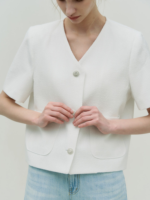 Royal half sleeve tweed jacket -  white