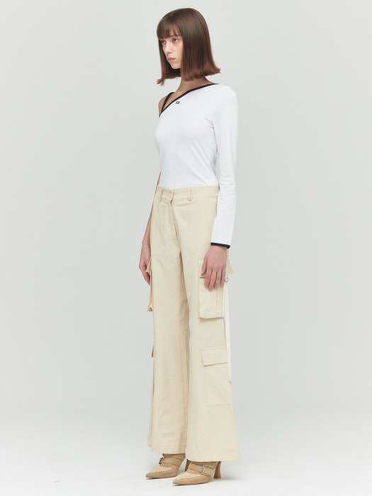 STRAP CARGO PANTS, IVORY