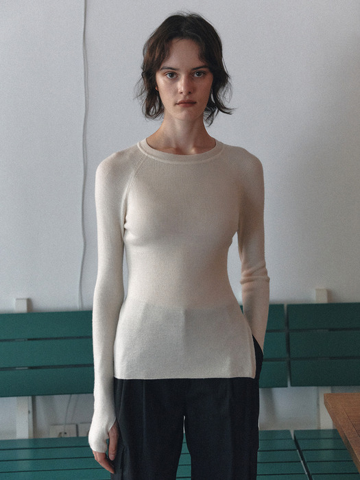 [KNIT] Cashmere-blend Ribbed Knit Top