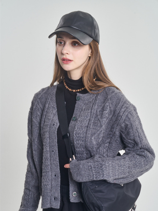Crop multi-cable lettering cardigan_Charcoal