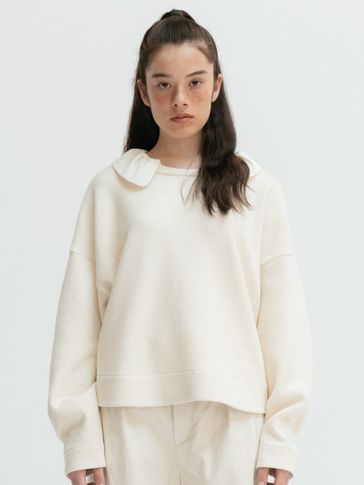 Via Cotton collar sweat shirt (Ivory)