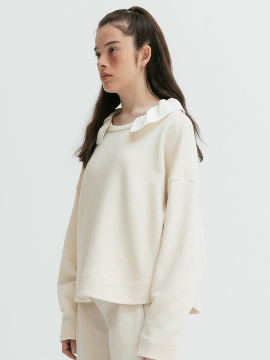 Via Cotton collar sweat shirt (Ivory)