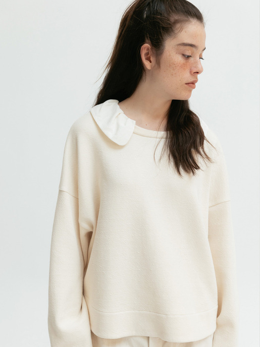 Via Cotton collar sweat shirt (Ivory)