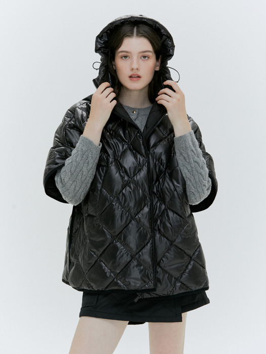 OVERFIT QUILTED GOOSE DOWN PONCHO [5COLORS]