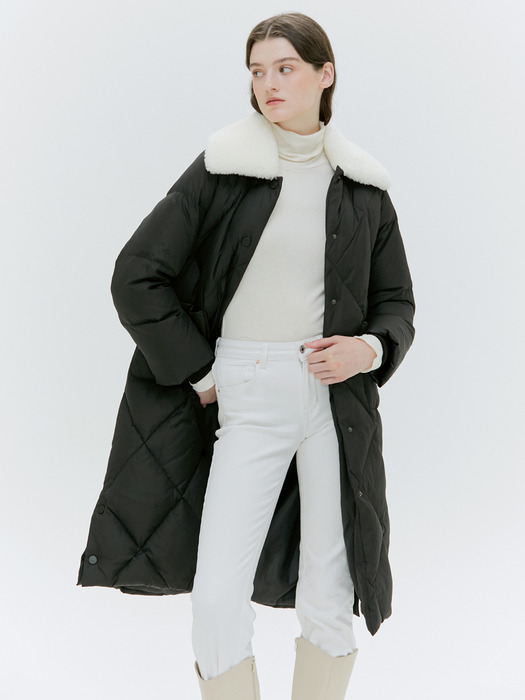 SHEARLING COLLAR GOOSE DOWN LONG COAT [IVORY][BLACK]