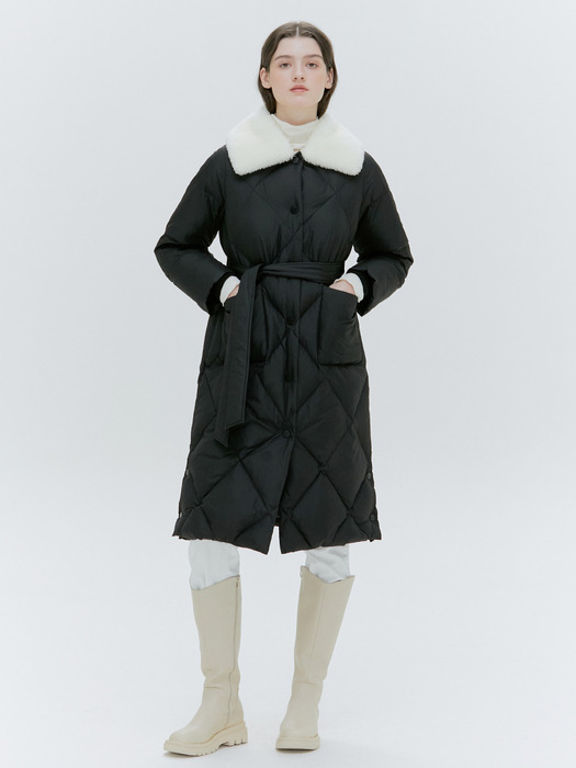 SHEARLING COLLAR GOOSE DOWN LONG COAT [IVORY][BLACK]