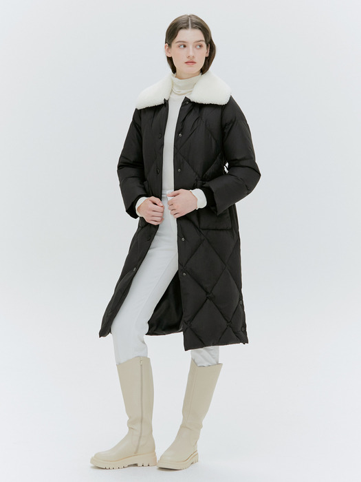 SHEARLING COLLAR GOOSE DOWN LONG COAT [IVORY][BLACK]