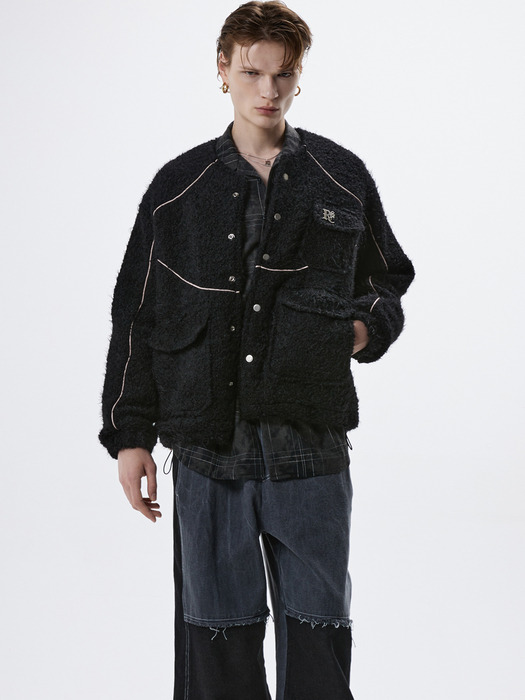 REFLECTIVE LINE FUR JACKET - BLACK