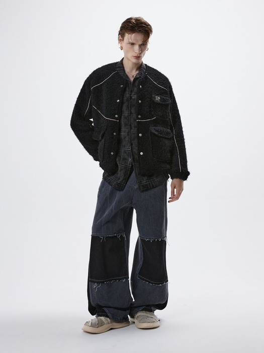 REFLECTIVE LINE FUR JACKET - BLACK