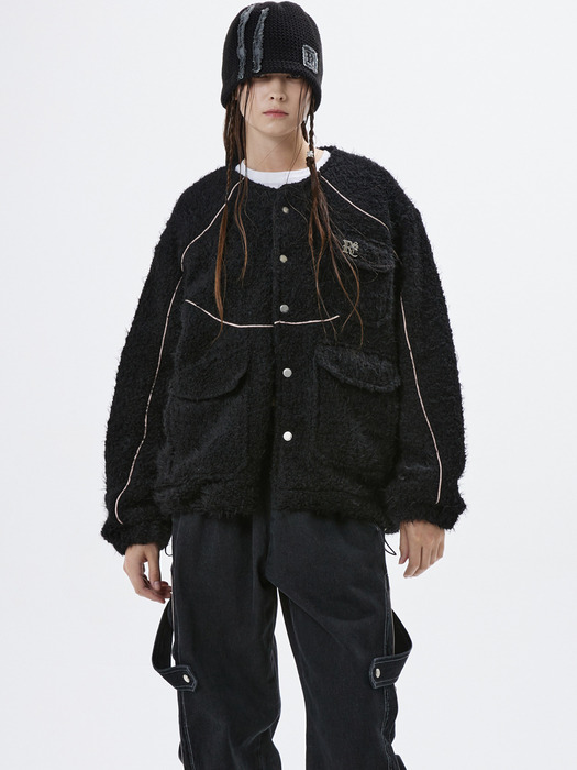 REFLECTIVE LINE FUR JACKET - BLACK