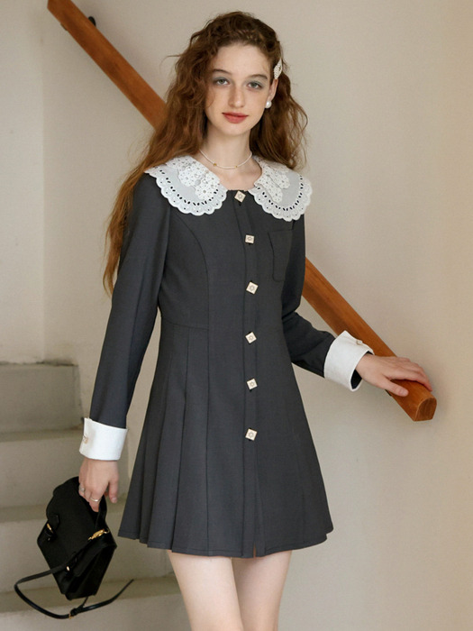 Cest_Embroidered collar button dress