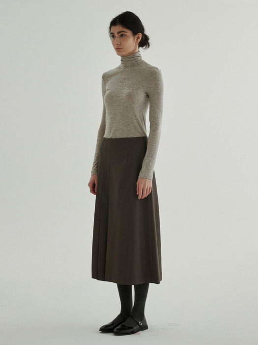 Pleats Detailed A_Line Wool Skirt (Charcoal)
