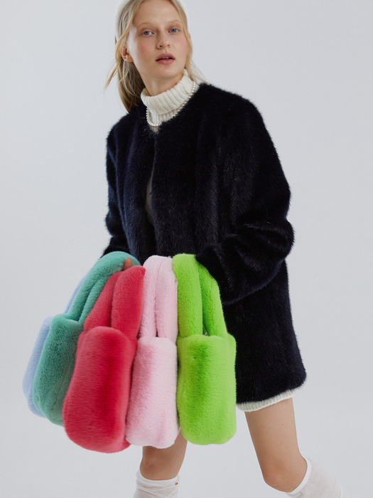 COYA RABBIT fur tote bag [hot pink]