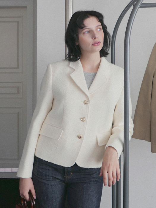 Heart Tweed Jacket. Cream