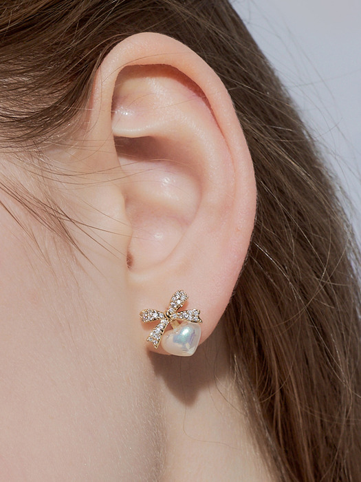 [단독] estel ribbon heart pearl earring