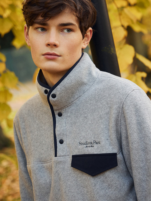 (UNI) Fleece Button Sweatshirt_Melange Grey