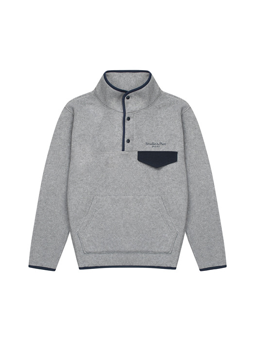 (UNI) Fleece Button Sweatshirt_Melange Grey