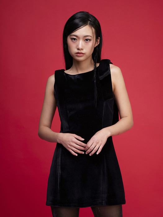Velvet ribbon dress (black)