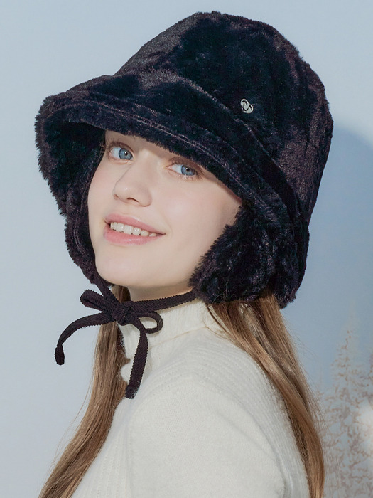 heart point fluffy bucket hat_black