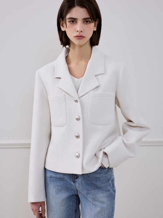 Classic Wool Herringbone Jacket [Ivory]