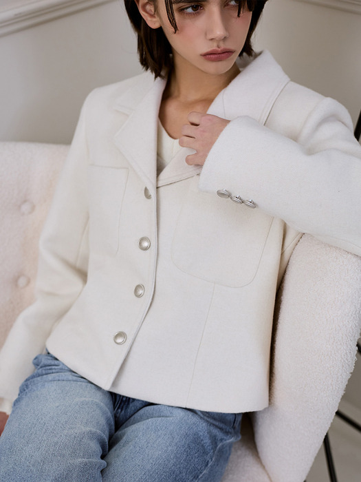 Classic Wool Herringbone Jacket [Ivory]