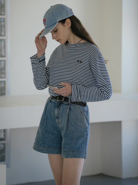 Soft touch loose fit  Stripe T-shirt_Blue
