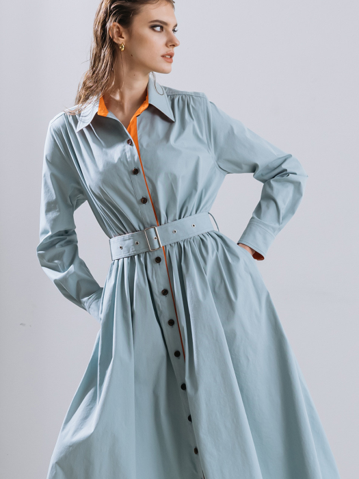 Contrast color trench dress - mint