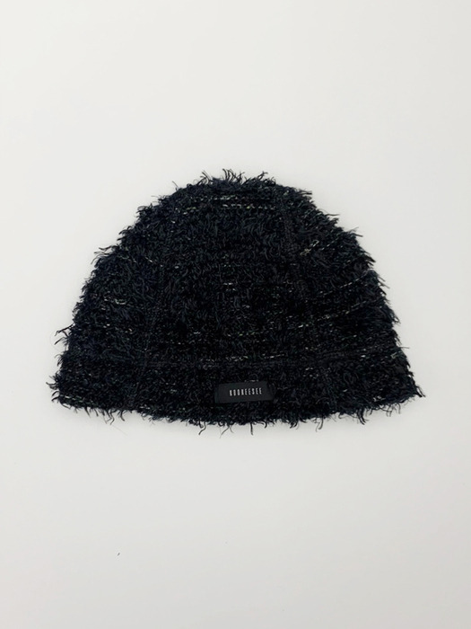Hairy Knit Beanie Hat (Black)