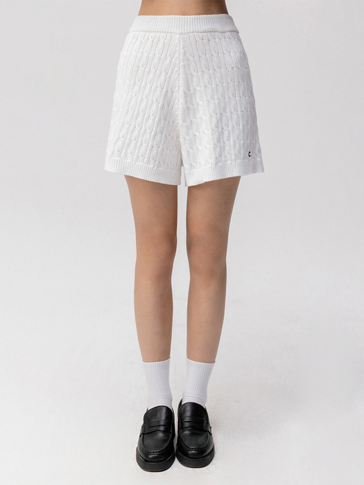 [24SS clove] Trim Cable Knit Shorts (White)