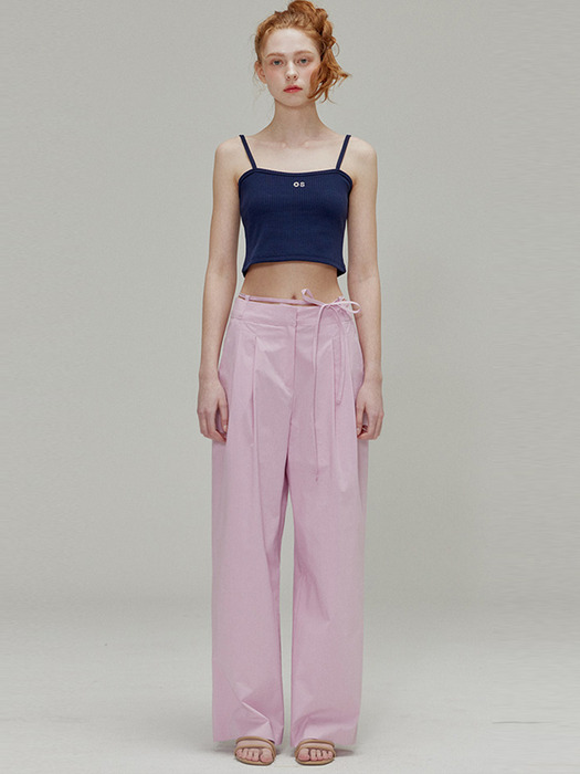 Ribbon cotton two-tuck wide pants_Pink