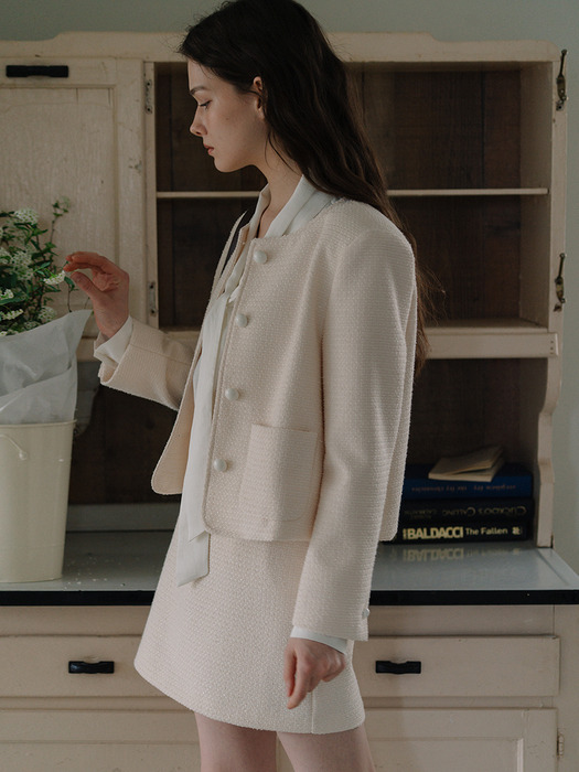 Minimal Tweed Jacket - Ivory