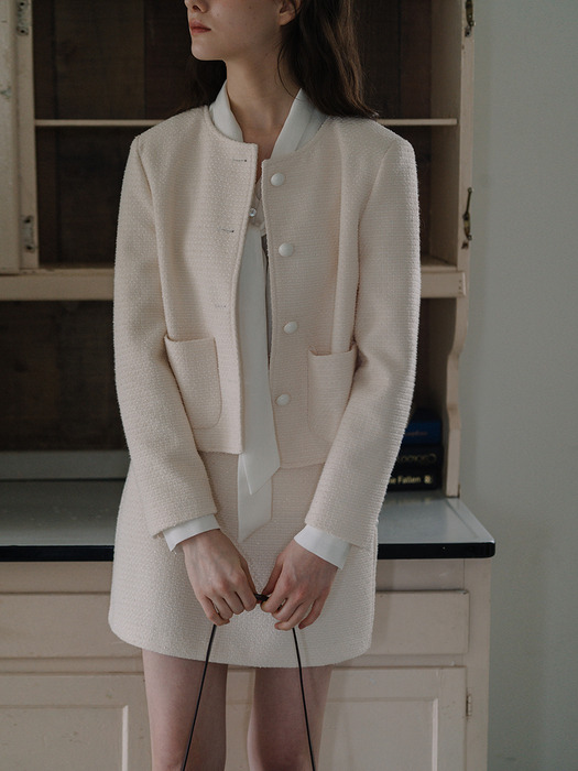Minimal Tweed Jacket - Ivory