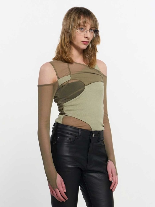 In&Out Knitted Top _ OLIVE GREEN