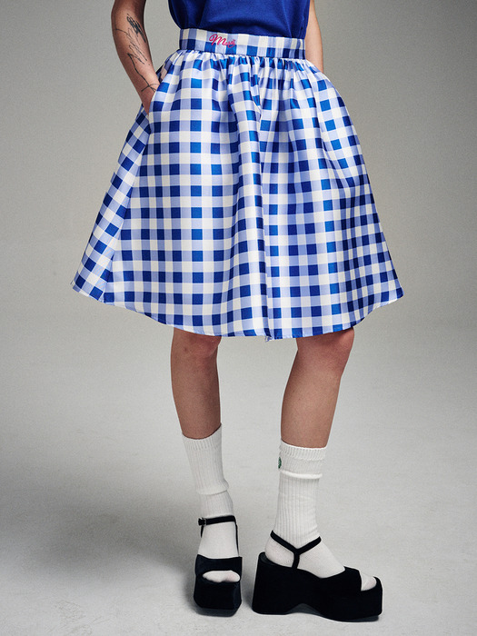 VOLUME MIDI SKIRT MICADO GINGHAM PLAID_BLUE