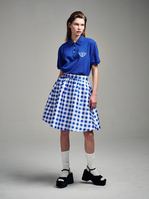 VOLUME MIDI SKIRT MICADO GINGHAM PLAID_BLUE