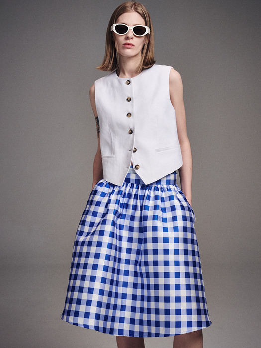 VOLUME MIDI SKIRT MICADO GINGHAM PLAID_BLUE