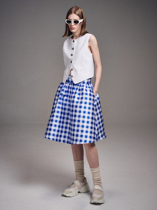 VOLUME MIDI SKIRT MICADO GINGHAM PLAID_BLUE