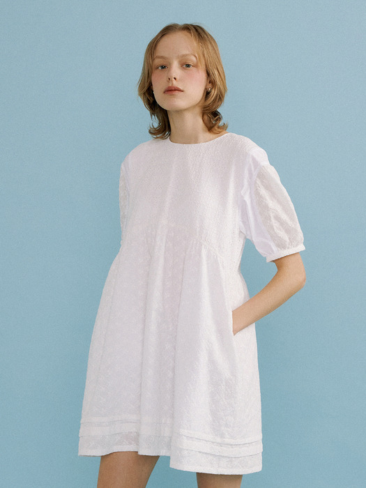 Flower Embroidery Mini Dress (White)