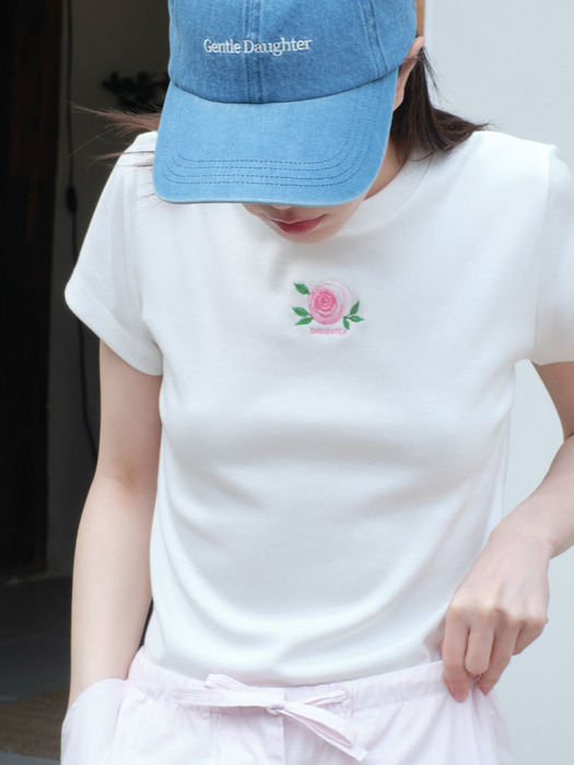Rose Embroidered Tee, ivory