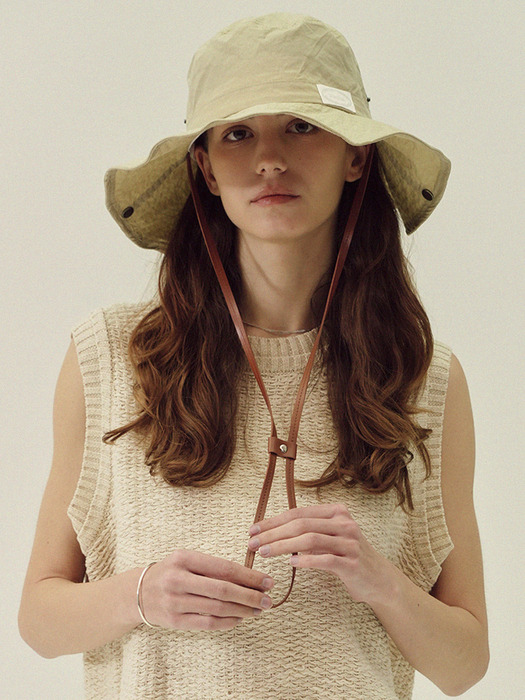 Leather strap safari bucket hat_5color