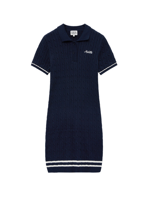 MOUVEMENT CABLE COLLAR KNIT DRESS navy