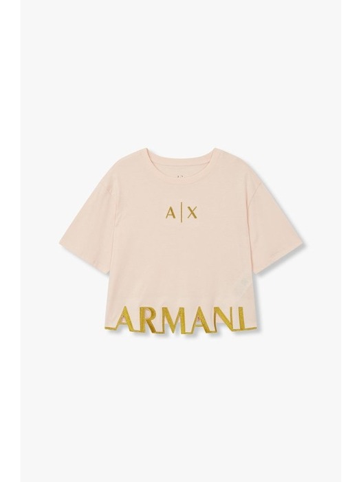 AX 여성 샤이닝 엠브로이더리 로고 티셔츠(A424130026)피치