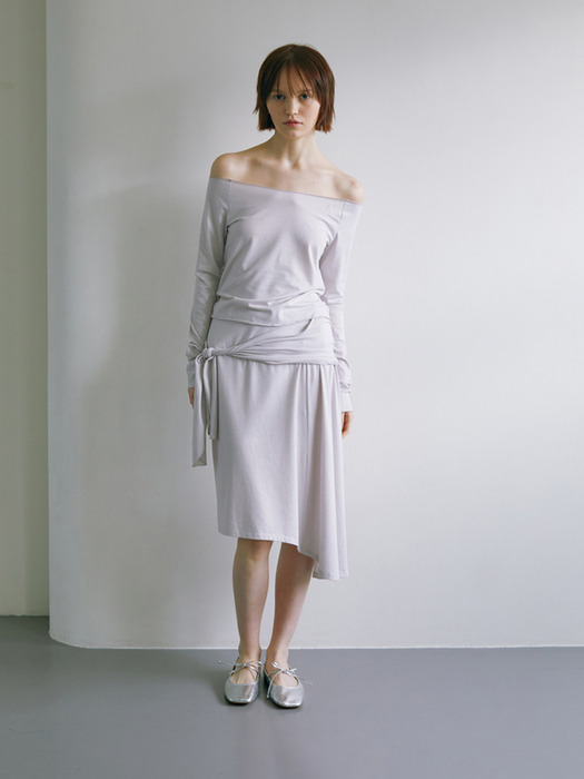 Inez off-shoulder warmer tshirt _ Light grey