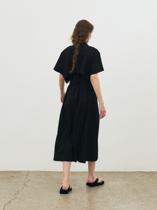 Cape layered long dress - Black