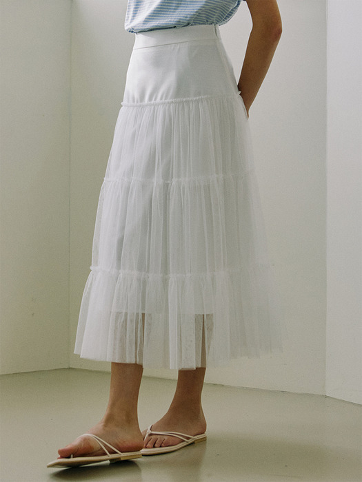 Tulle Layered Long Skirt - White